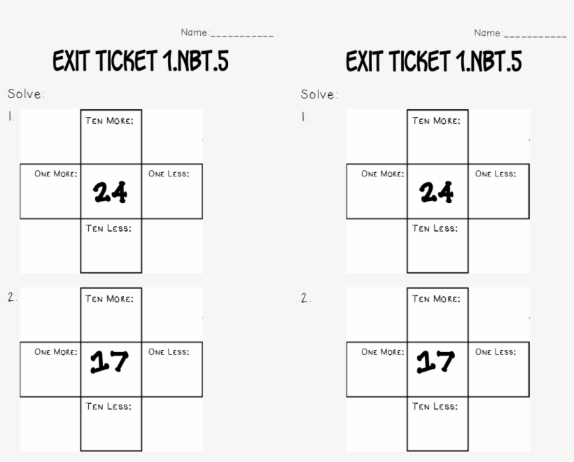 1st Grade Nbt 5 Ten More And Ten Less Math Tasks, Exit - Diagram, transparent png #5049560