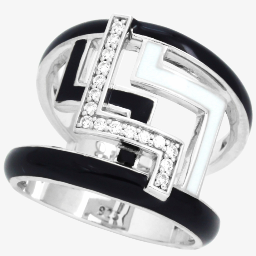 Sterling Silver Italian Enamel Convergance Black And - Silver, transparent png #5051046