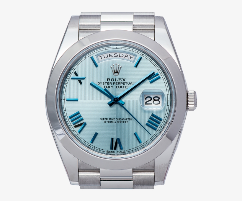 Rolex Day-date 40mm Platinum Ice Blue Roman Dial 228206 - Watch, transparent png #5055190