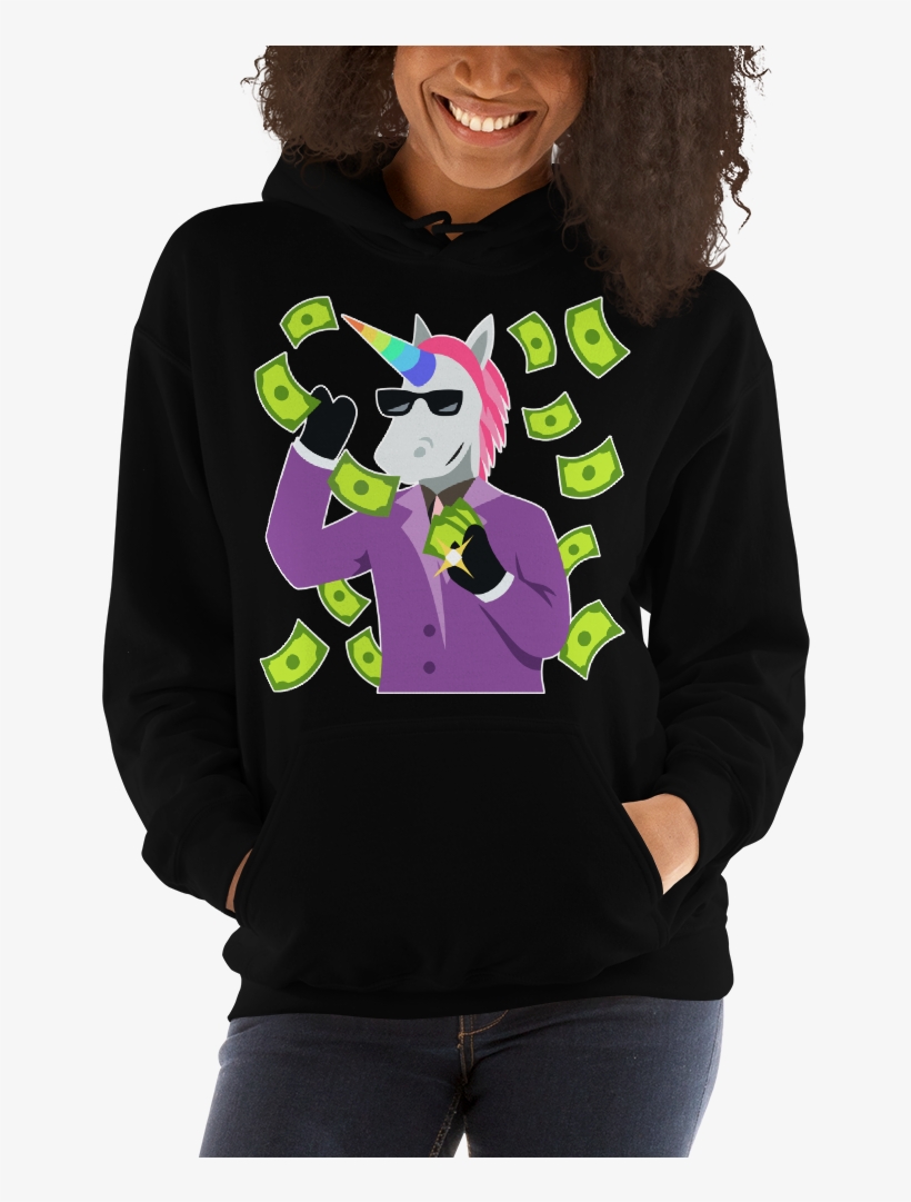 A Shiny Cute Unicorn Pony Rainbow With A Lot Of Money - Hoodie, transparent png #5055381