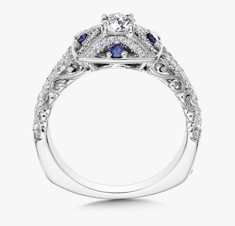 Valina Diamond And Blue Sapphire Halo Engagement Ring - Vintage Halo Engagement Rings, transparent png #5059939