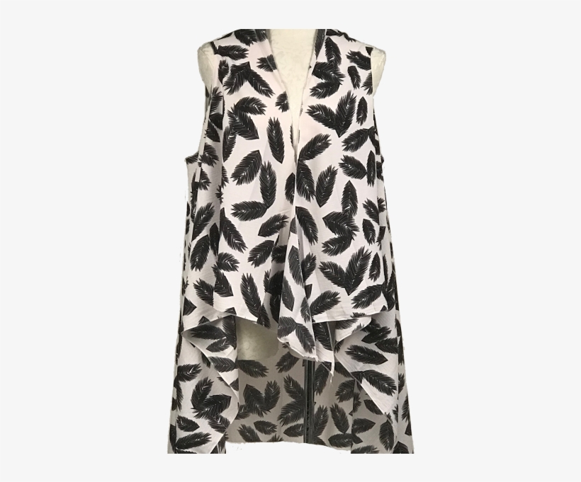 4479 White With Black Feather Print Vest - Pattern, transparent png #5060086