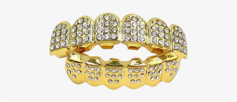 Gold Color Teeth Four Hollow - Gold Zähne Grillz Top Bottom Zahn Caps Grill Set Hip, transparent png #5066601