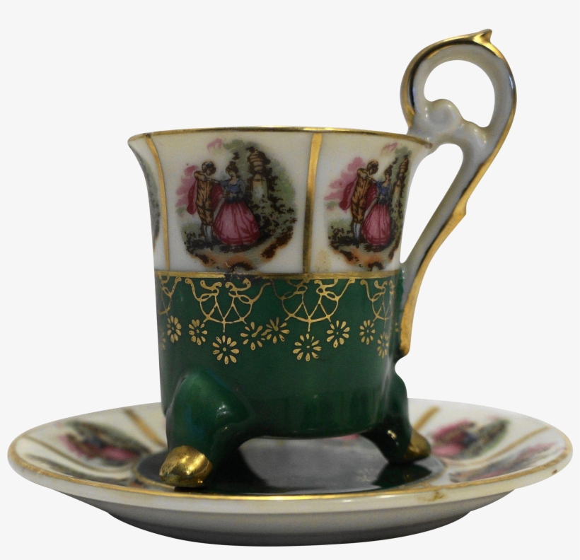 Fragonard Scene Demitasse Cup Saucer Porcelain Green - Porcelain, transparent png #5071509