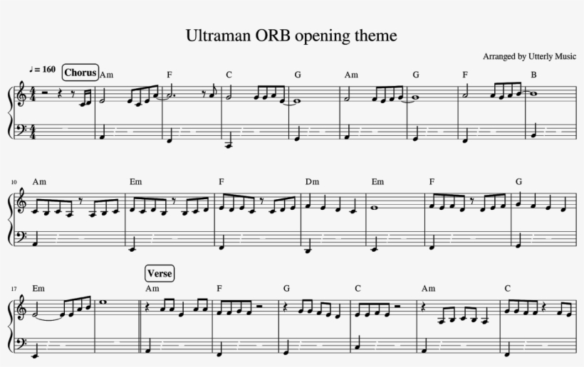[piano Scores] Ultraman Orb Opening Theme - Not Angka Lagu Ultraman Orb, transparent png #5074296