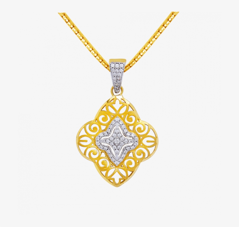 Urbane Gold Lace Work With Studded Pendant - Pendant, transparent png #5079353