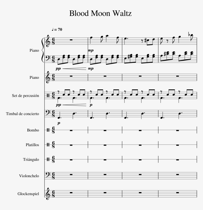 Blood Moon Waltz Sheet Music For Piano, Percussion, - Sheet Music, transparent png #5085024