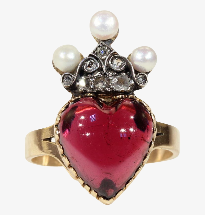 Reserved Stunning Victorian Heart And Crown Garnet, - Pearl, transparent png #5085929
