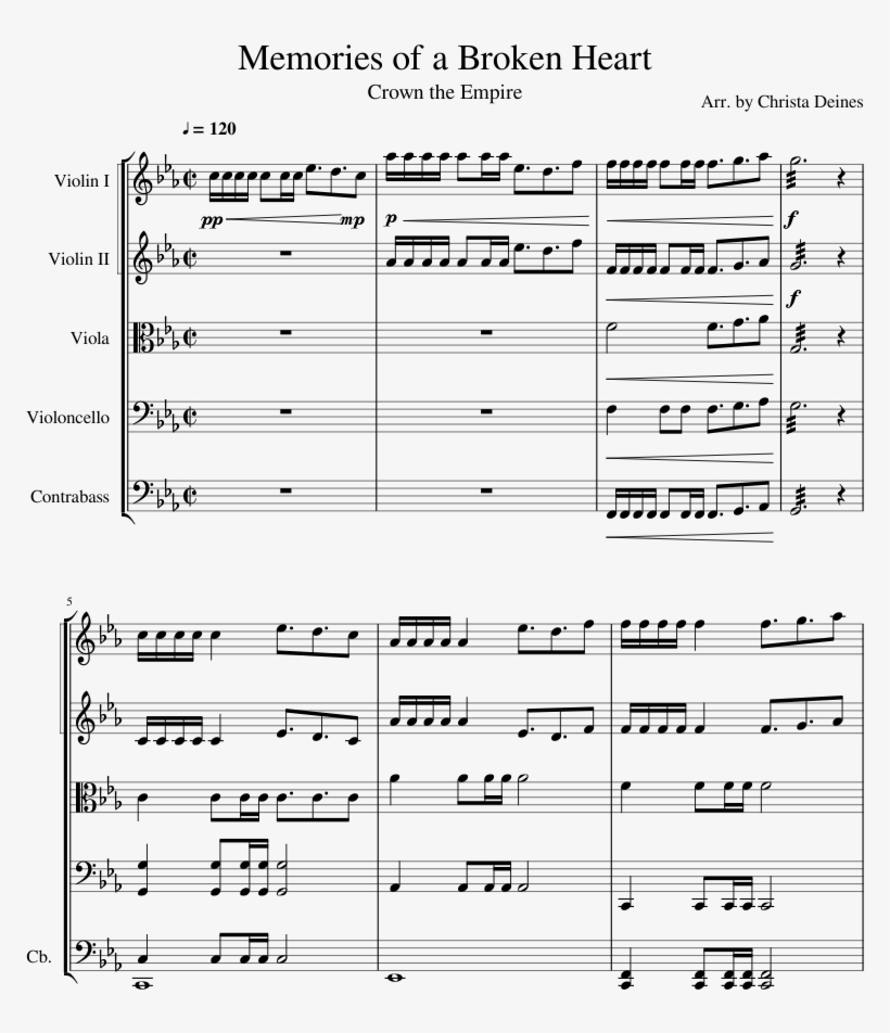 Memories Of A Broken Heart Sheet Music For Violin, - Queen We Are The Champions String Quartet - Sheet Music, transparent png #5086002