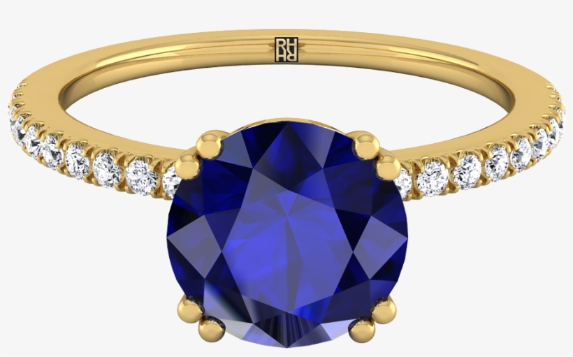 Round Sapphire Engagement Ring With Diamond Set Petite - Engagement Ring, transparent png #5087472