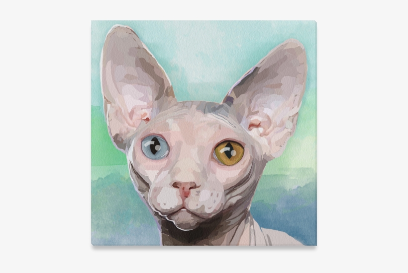 Watercolor Canvas Print 16"x16" - Sphynx Cat, transparent png #511399