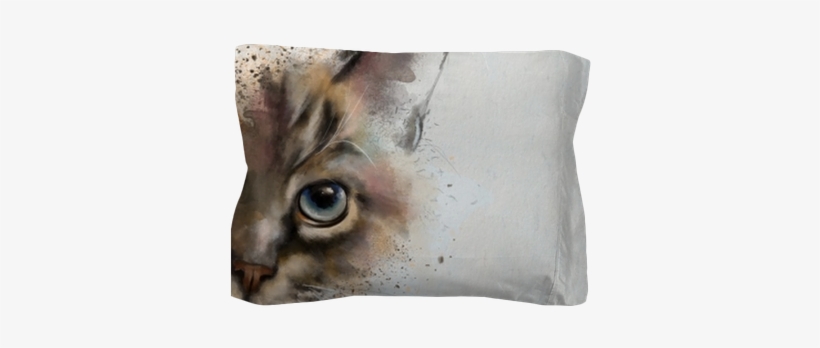 Watercolor Portrait Of A Cat, Half Quizzically At The - Half Cat Face Painting, transparent png #511569