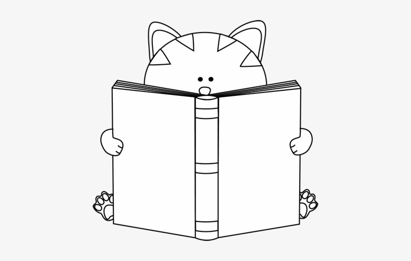 Black And White Cat Reading A Book Clip Art - Cat Reading Clip Art, transparent png #511640