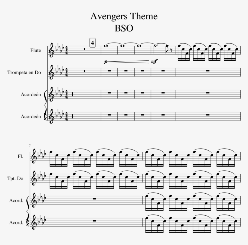 Avengers Theme Bso Sheet Music 1 Of 3 Pages - Sheet Music, transparent png #513907