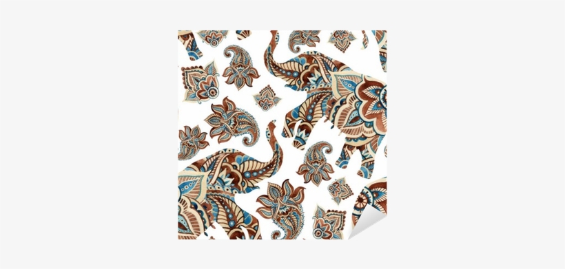 Watercolor Ethnic Elephant With Paisley Elements Background - Paisley Painted Elephants, transparent png #514588