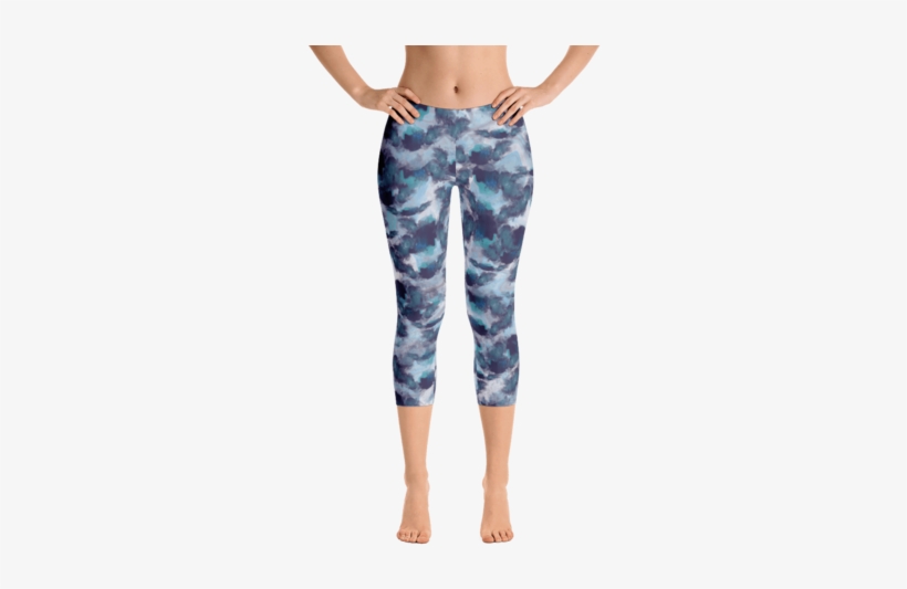 Watercolor Blues Capri Leggings Front View - Imagineavalon Christmas Leggings, Christmas Clothing,, transparent png #514950