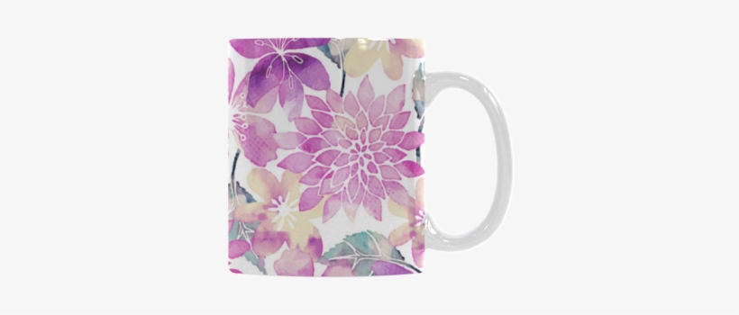 Pastel Watercolor Flower Pattern White Mug - Mug, transparent png #518214