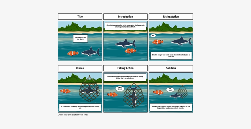 The Clownfish And The Shark - Fishes Swimming Away From Cartoon Shark, transparent png #518461