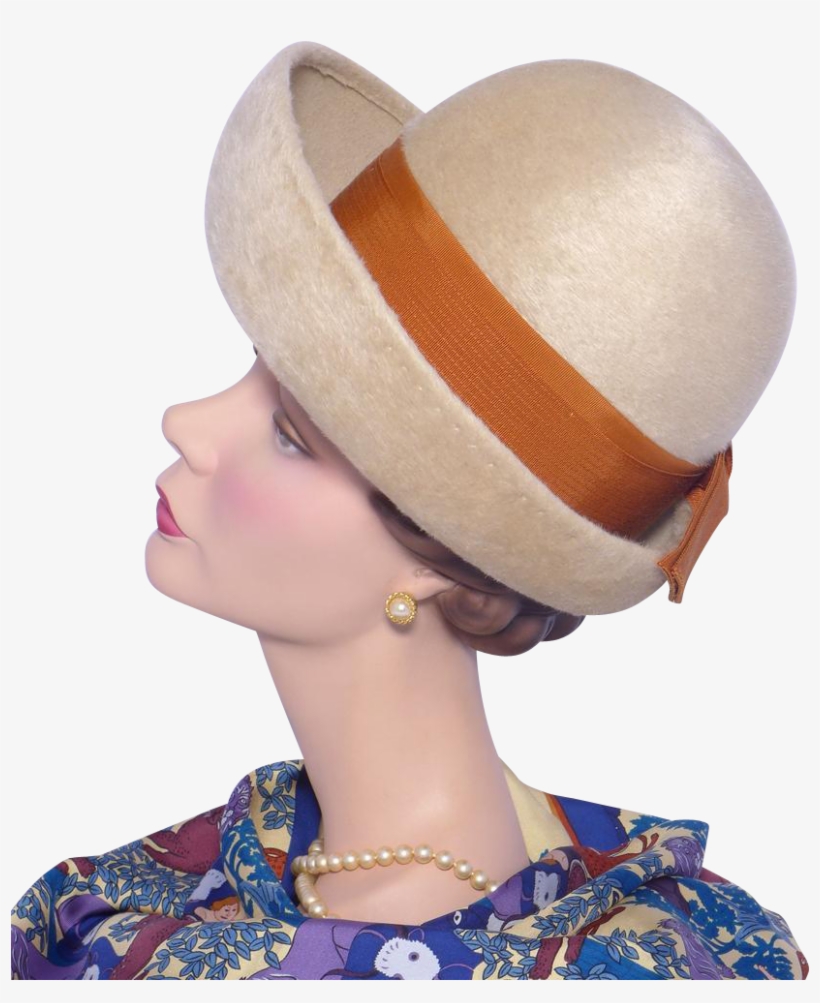 Vintage 1960s Beige Fur Felt Breton Hat By Winner Original - Felt, transparent png #5101292