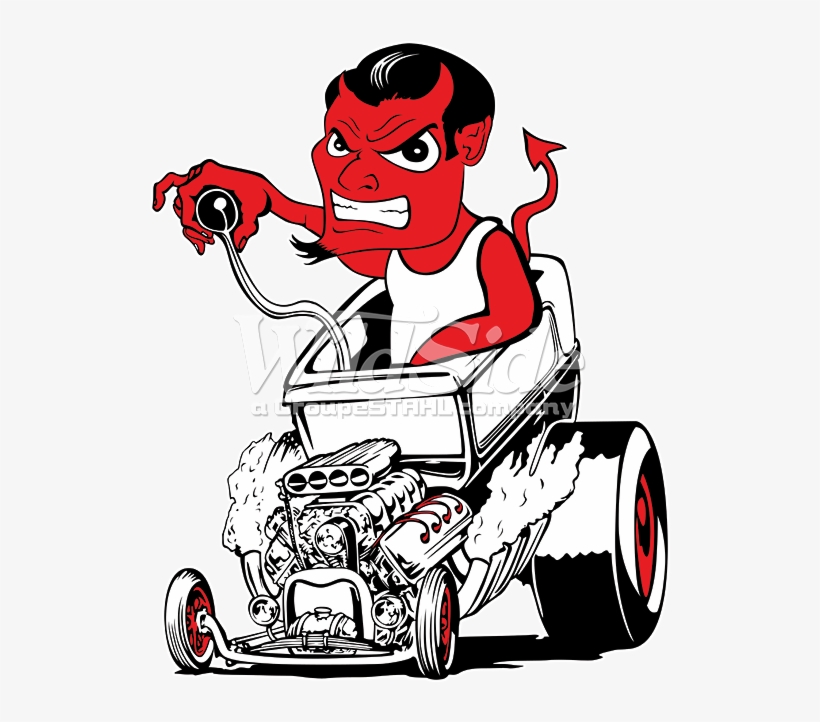 Devil Driving Hot Rod - Kids Hotrod 58 Dragster Cartoon American Varsity Rockabilly, transparent png #5107537