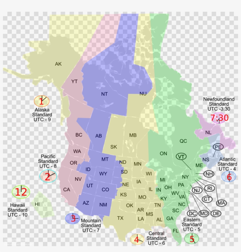 Time Zone Map United States And Canada Clipart Time - Us And Canada Map With Time Zones, transparent png #5111413