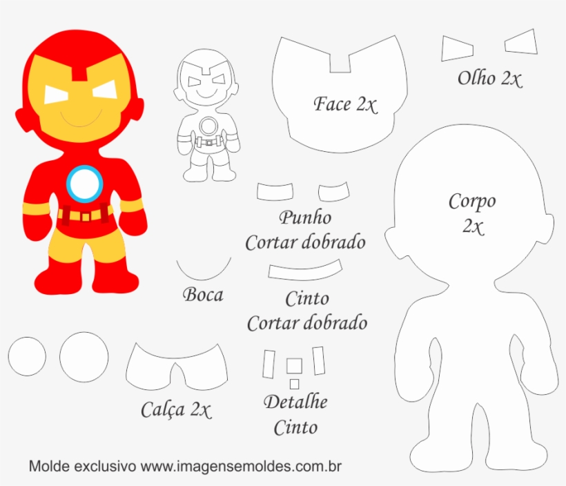 Molde Personagem Homem De Ferro Molde Para Feltro Eva - Superhero - Free  Transparent PNG Download - PNGkey