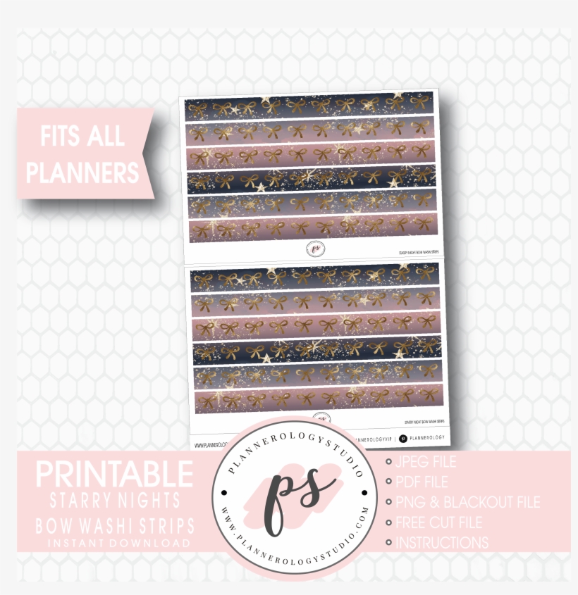 Starry Nights Watercolour Pattern Bow Icon Washi Strip - Whoville, transparent png #5112096