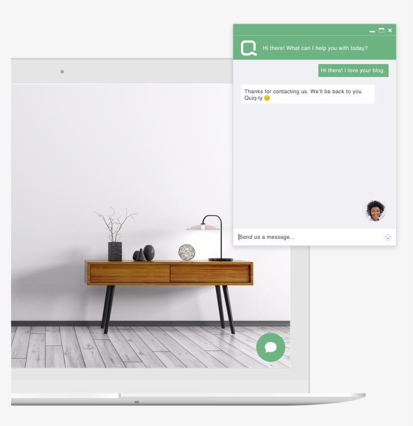 Quiq Web Chat Icon On Computer And Pop-up Window Demonstrating - Baseboard, transparent png #5131287