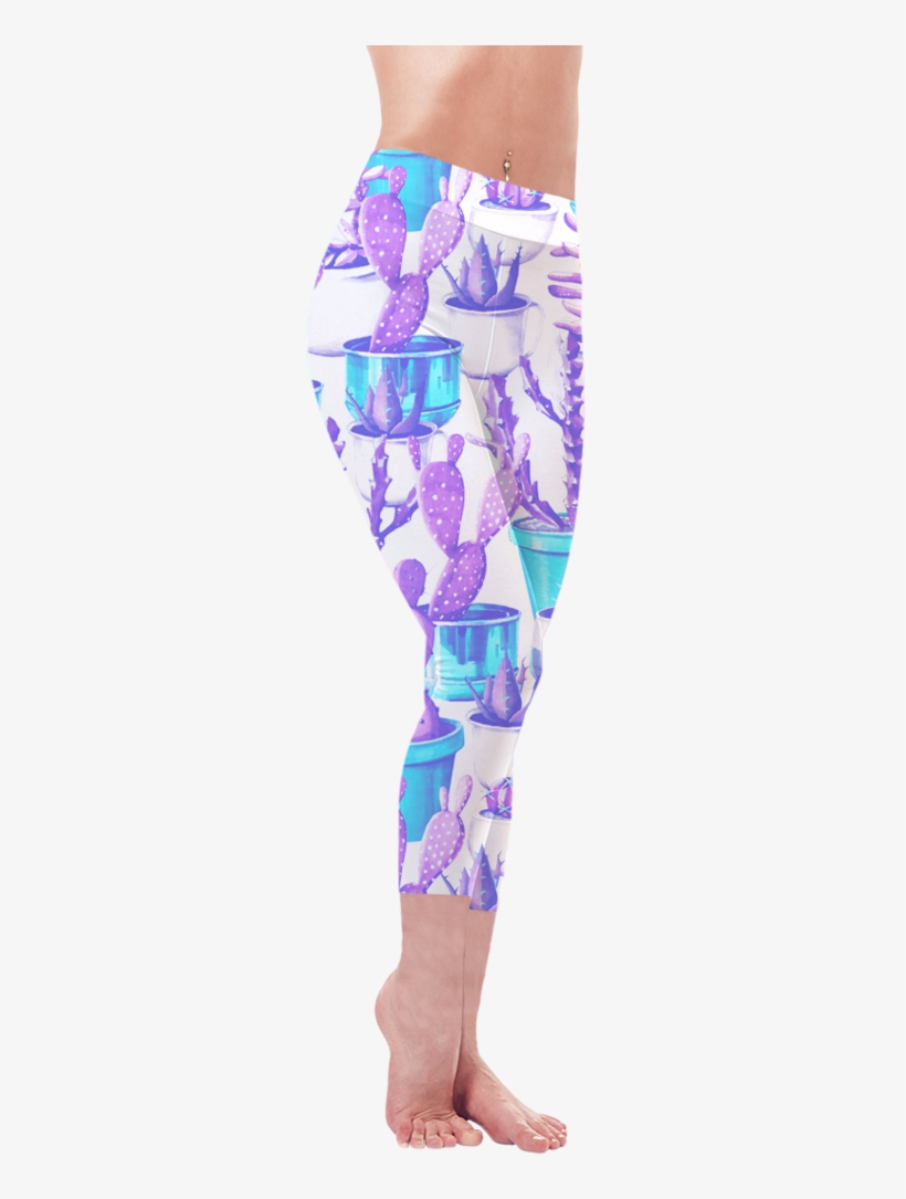 Cacti Cutie Cropped Leggings - Tropical Fabric - Cactuses In Pots - Green Custom Fabric, transparent png #5133357