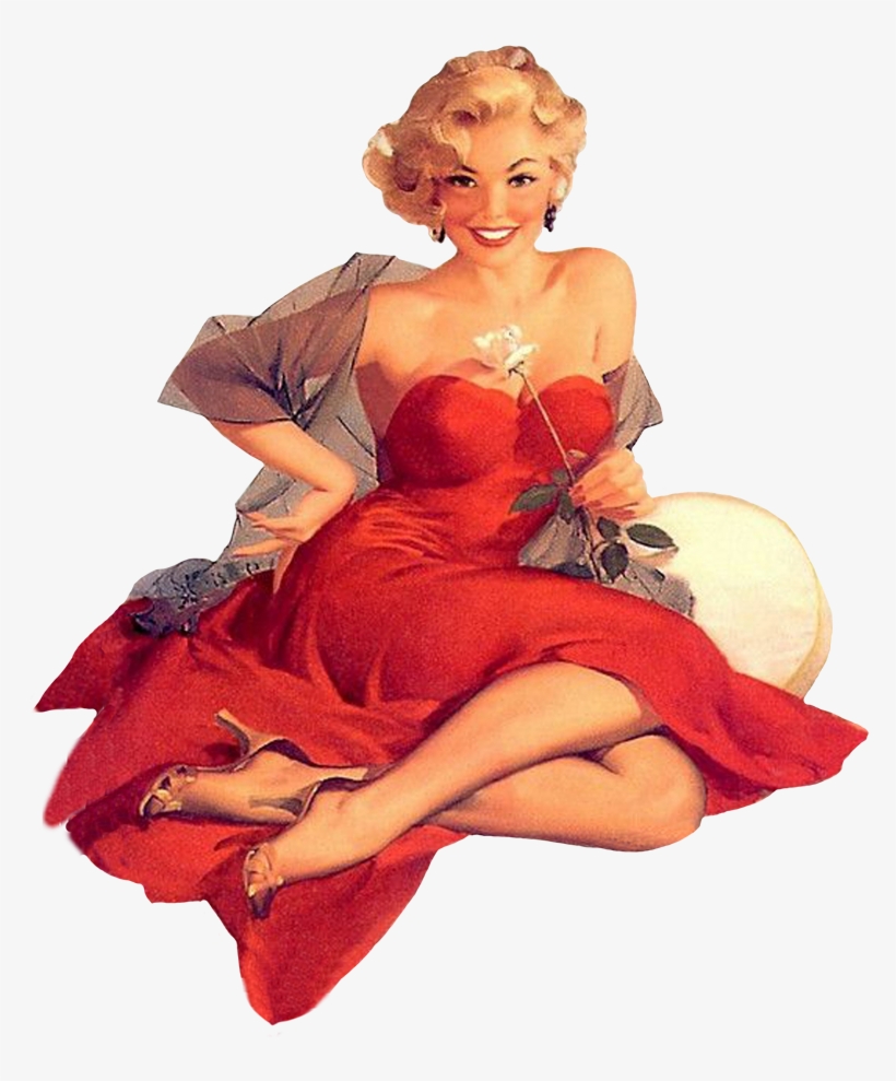 Vintage Clip Art Women In Red Retro - Pin Up Elvgren Christmas, transparent png #5140447
