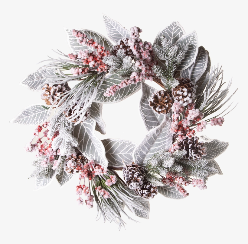 Snow Berry Cone Pine Magnolia Leaf Wreath 24" Round - Trees N Trends, transparent png #5145828