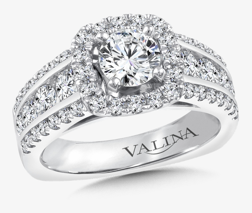 Valina Halo Engagement Ring Mounting In 14k White Gold - White Rhodium Plated Metal, Lady Woman Bride Engagement, transparent png #5148695