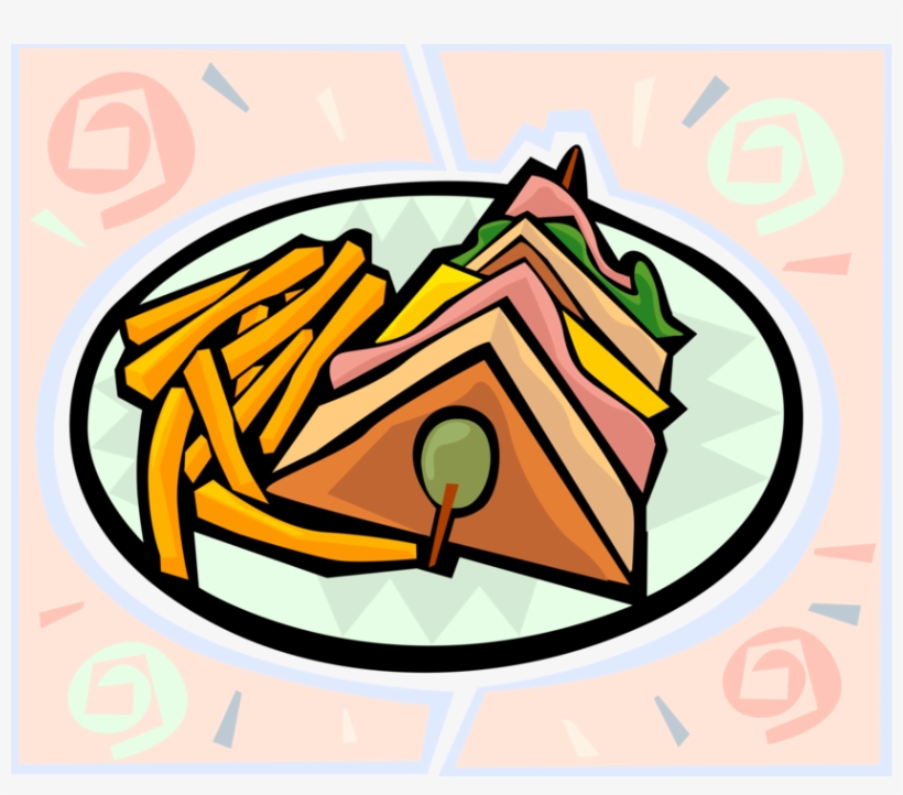 Vector Illustration Of Club Sandwich Lunch With French - Club Sandwich Clipart, transparent png #5171114