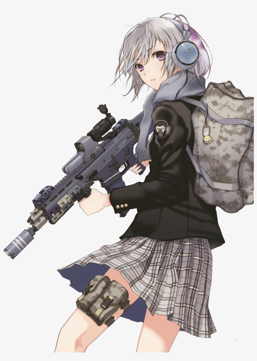 Report Abuse - Anime Girl Fighter With Gun, transparent png #5174165