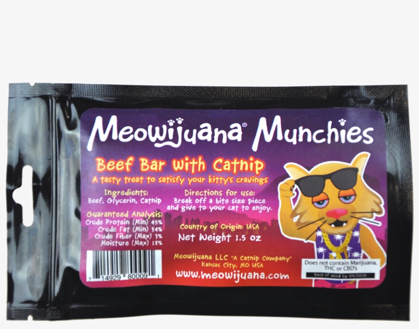 Meowijuana Munchies - Chewy Beef Bar And Catnip Cat, transparent png #5177076