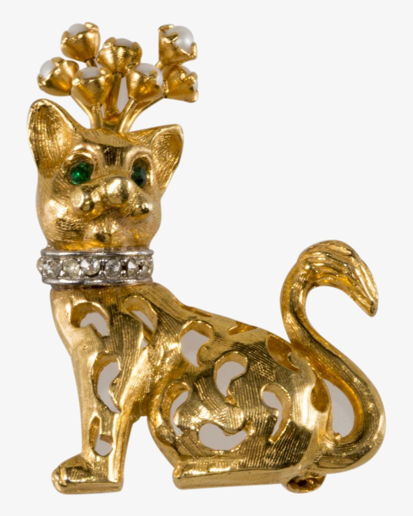 Jeanne Goldtone Rhinestone Cat Pin Brooch - Statue, transparent png #5180966