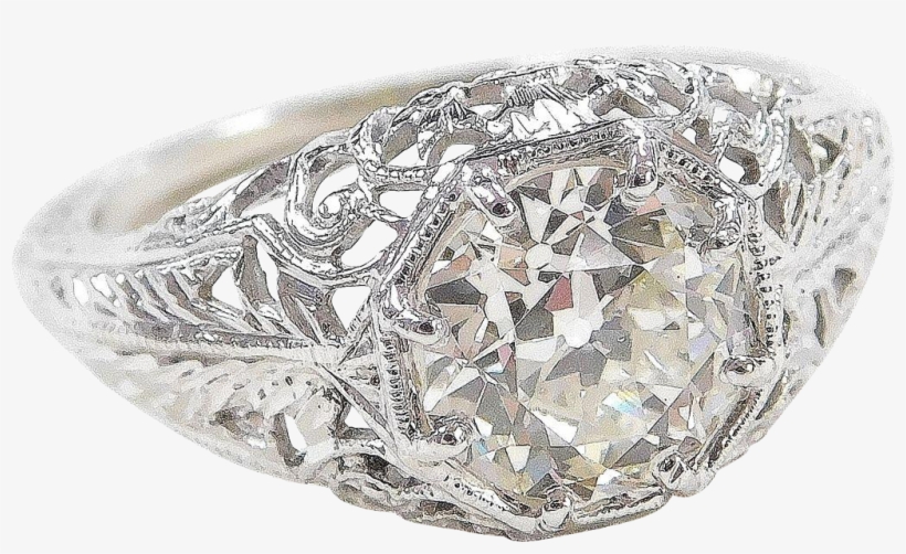 Art Deco Filigree 18k White Gold - Ring, transparent png #5184215