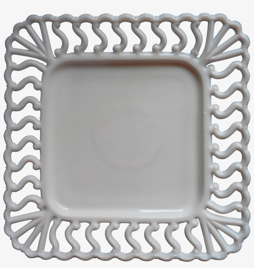 Antique Milk Glass Square Plate Atterbury Lace Rim - Die Cutting, transparent png #5185018