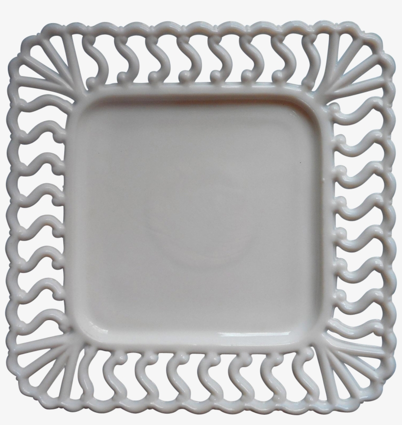 Antique Milk Glass Square Plate Atterbury Lace Rim - Die Cutting, transparent png #5185018