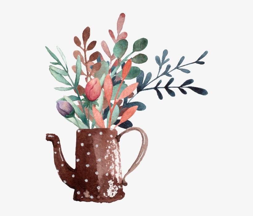 Hand Painted Cartoon Kettle With Flowers Png Transparent - Flower Bouquet, transparent png #5194201
