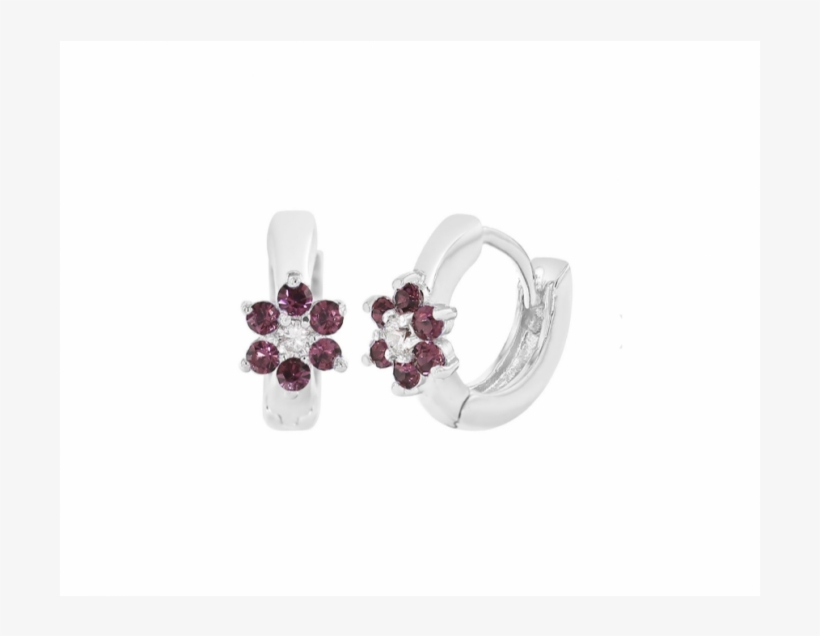 Baby And Children's Earrings - Rhodium Plated Xs Purple Crystal Flower Huggie Toddlers, transparent png #5196314