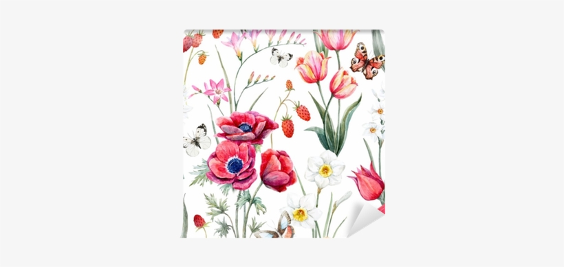Watercolor Vector Floral Pattern Wall Mural • Pixers® - 꽃 패턴 수채화, transparent png #520010