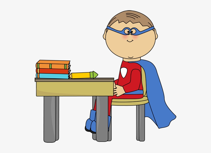Boy Superhero At School Desk Clip Art - School Superhero, transparent png #520394