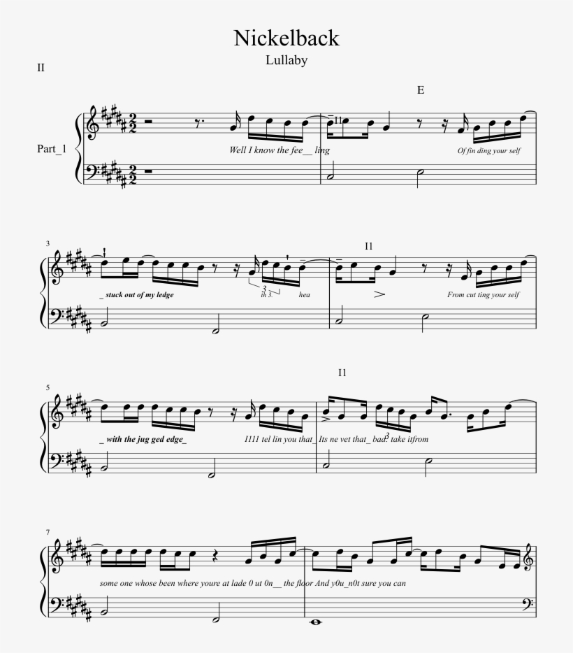 Nickelback Sheet Music 1 Of 5 Pages - Lullaby Piano Pdf Nickelback, transparent png #520786