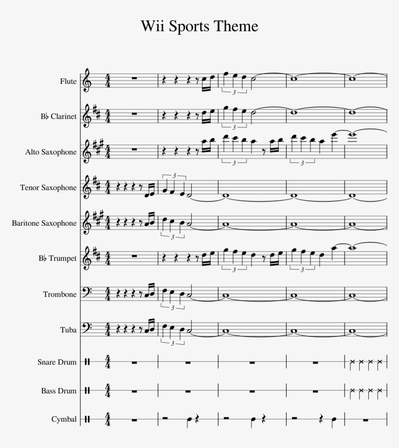 Wii Sports Theme Sheet Music For Flute Clarinet Alto - Sheet Music, transparent png #520833