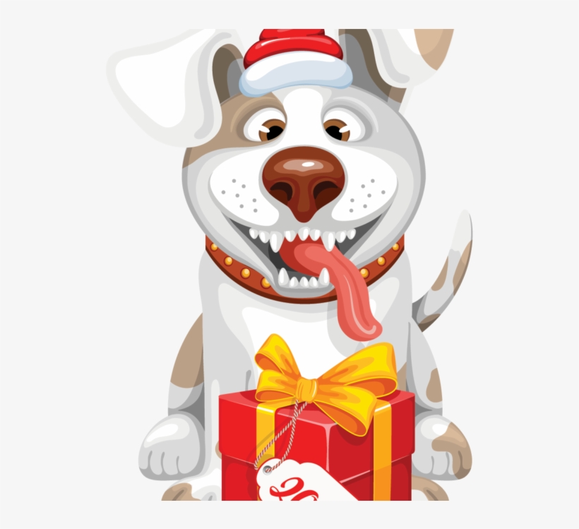 New Year Gift With Dog Vector - Vector Graphics, transparent png #520853