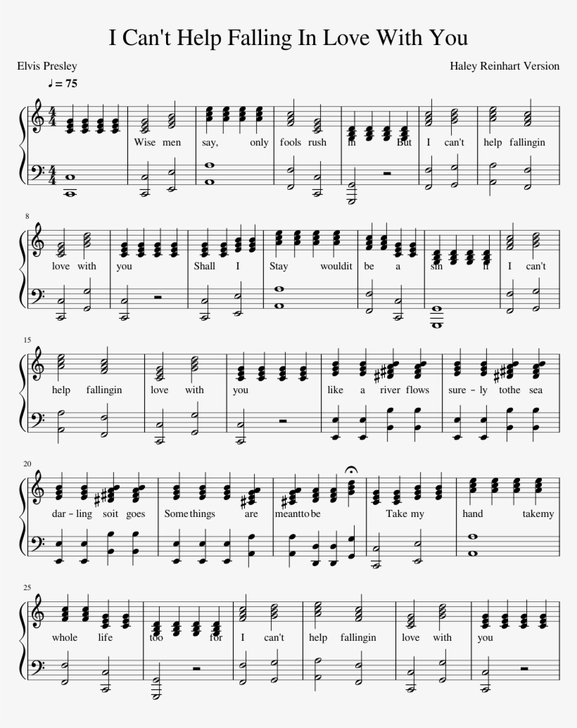 I Cant Help Falling In Love With You Sheet Music For - Philipp Poisel Eiserner Steg Noten, transparent png #521121