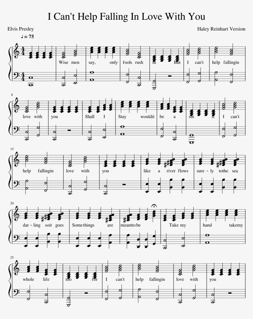 I Cant Help Falling In Love With You Sheet Music For Philipp Poisel Eiserner Steg Noten Free Transparent Png Download Pngkey