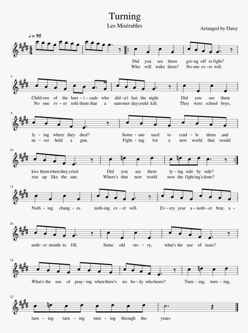 Turning - Les Misérables - Unless A Grain Of Wheat Sheet Music Pdf, transparent png #521727