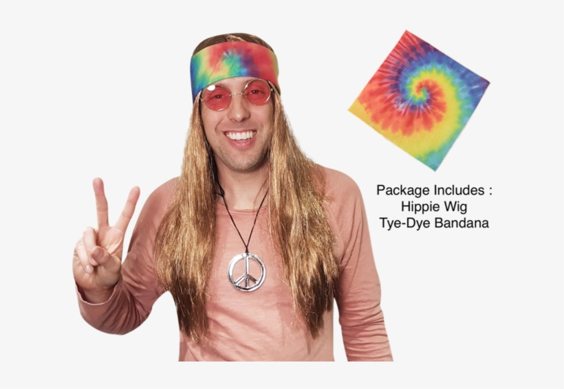 Hippie Wig W/ Tie Dye Bandana 60s 70s Hippy Woodstock - 70's Hippy, transparent png #521977